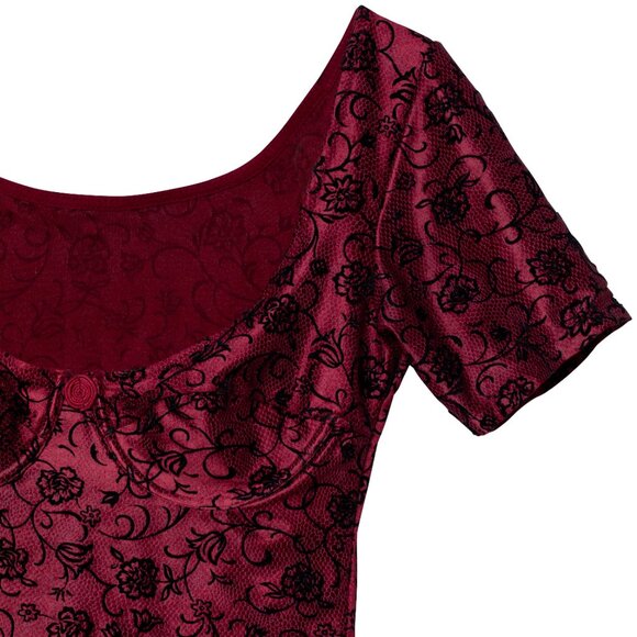 Sundazed (Italy) Floral Velvet Satin Polyester Bustier Top Bordeaux : XS - Picture 7 of 9